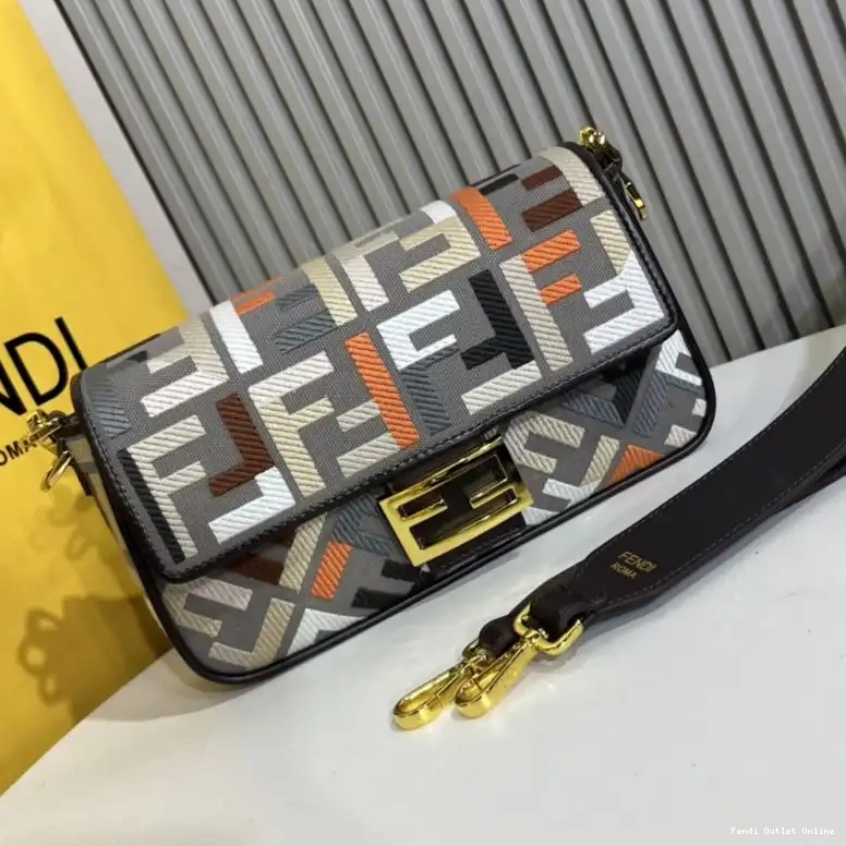 Affordable Grey Multi Canvas FF Bag Fendi Baguette In Motif Medium 0504